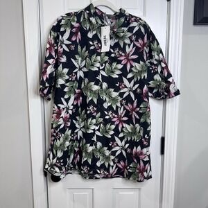 Jogal Hawaiian Floral Camp Shirt Mens 3XL Black Pink Green Button Front NWT
